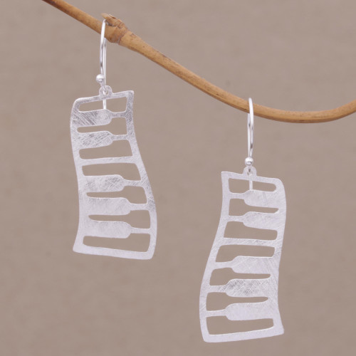 Sterling Silver Piano Shaped Dangle Earrings from Bali 'Piano Waves'