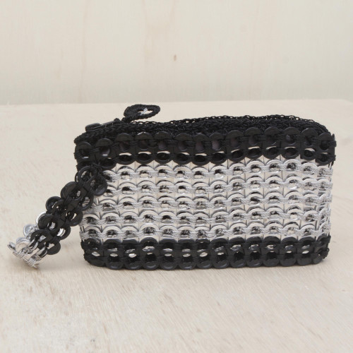 Soda Pop-Top Wristlet in Black and Silver from Brazil 'Fashionable Two-Tone'