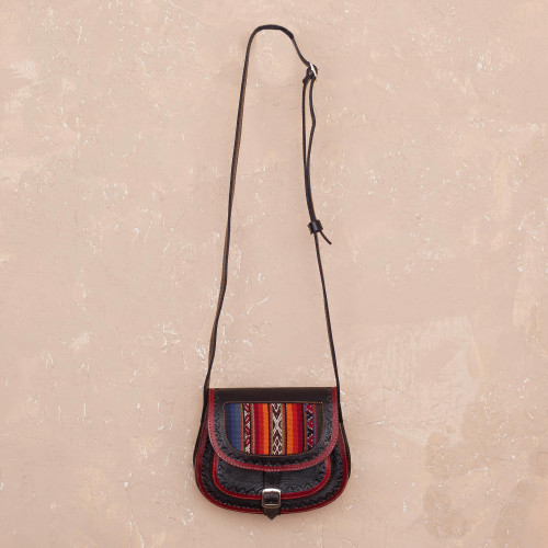 Handcrafted Wool Accent Leather Sling from Peru 'Trail Companion'