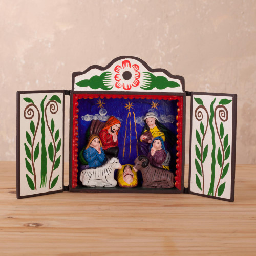 Handcrafted Peruvian Folk Art Christmas Retablo Diorama 'Christmas by Starlight'
