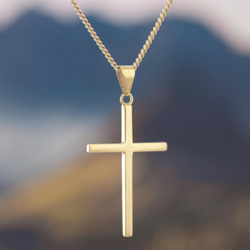 Gold Plated Silver Cross Pendant Necklace from Peru 'Faith In God'