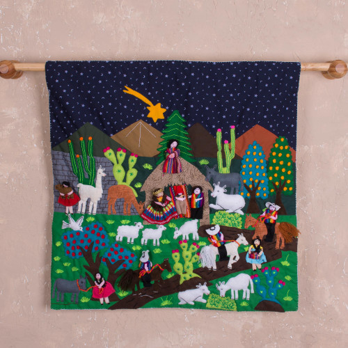 Hand Made Cotton Arpillera Wall Hanging of Andean Nativity 'Andean Nativity'