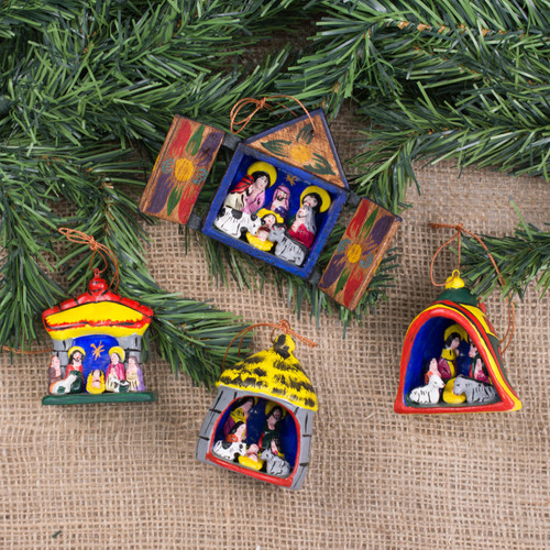 Hand Made Religious Wood Christmas Ornaments Set of 4 'Nativity'