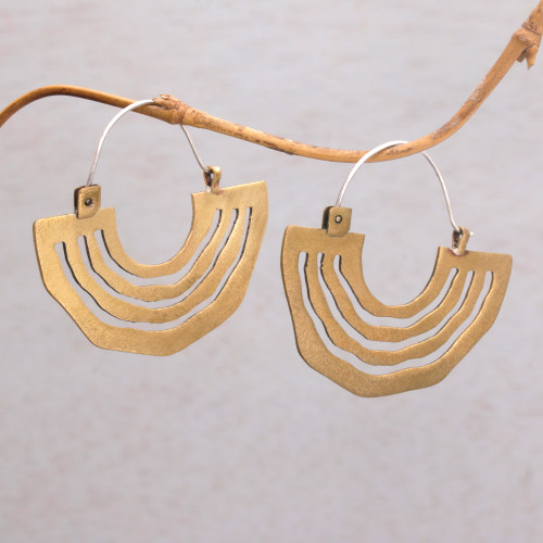 Brass Sunrise Hoop Earrings with Sterling Silver Ear Hooks 'Ethnic Sunrise'