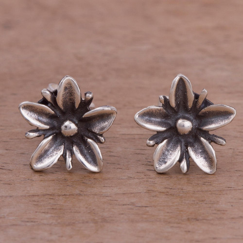 Floral Sterling Silver Stud Earrings from Peru 'Gleaming Daisies'