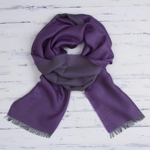 Baby Alpaca and Silk Blend Plum and Grey Reversible Scarf 'Options in Plum'