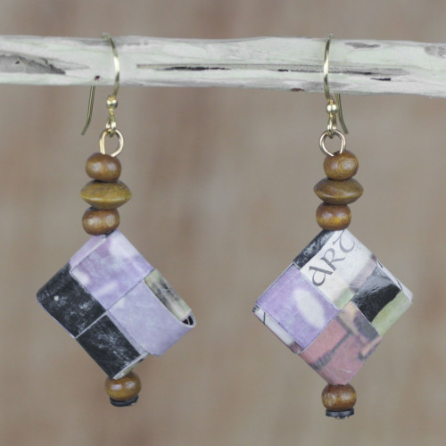 Artisan Crafted Recycled Paper and Wood Earrings from Ghana 'Good-Natured'