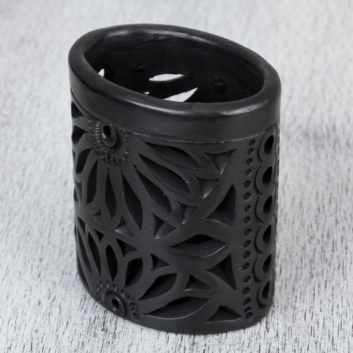 Oaxaca Barro Negro Ceramic Oval Pencil Holder 'Oaxacan Ellipse'