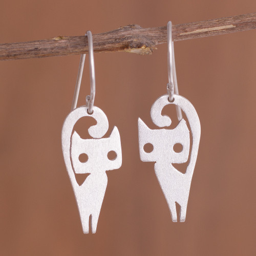 Cat-Themed Sterling Silver Dangle Earrings from Peru 'Baby Cats'