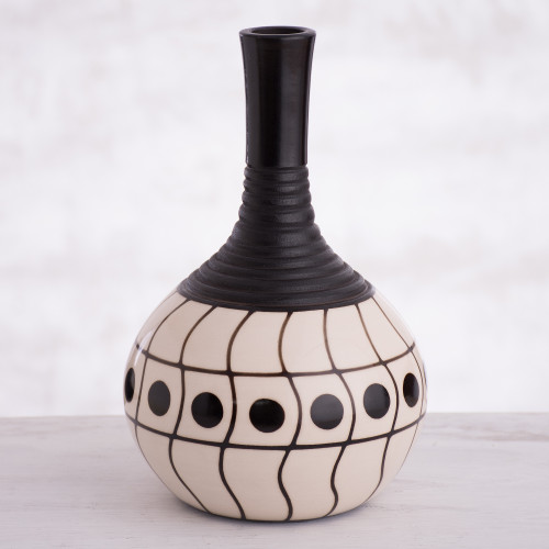 Wave Motif Chulucanas Ceramic Decorative Vase from Peru 'Chulucanas Waves'