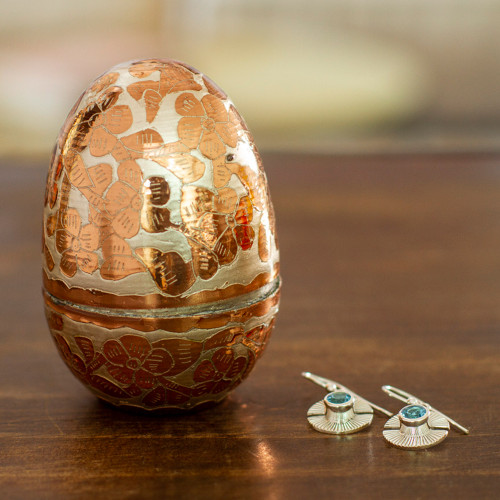 Hand Crafted Silver Accent Copper Decorative Box from Mexico 'Glimmering Glory'