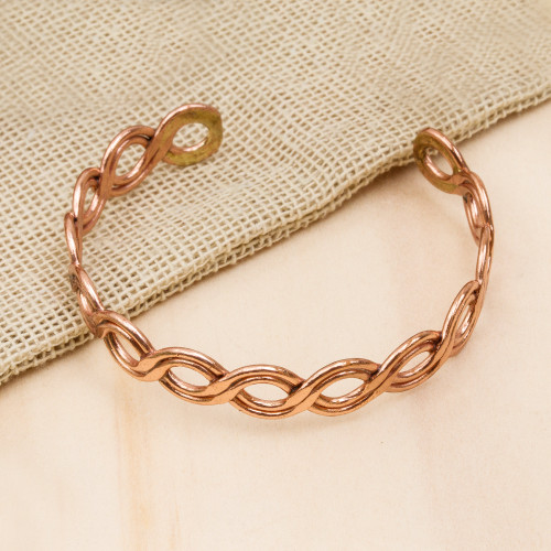 Weave Motif Copper Cuff Bracelet from Mexico 'Brilliant Beauty'