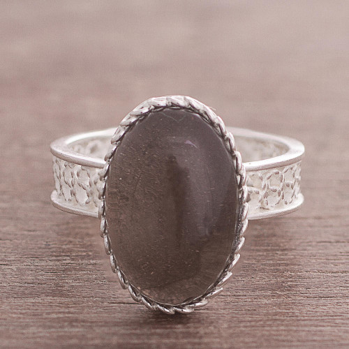 Oval Smoky Quartz and Sterling Silver Filigree Cocktail Ring 'Soulful Depths'