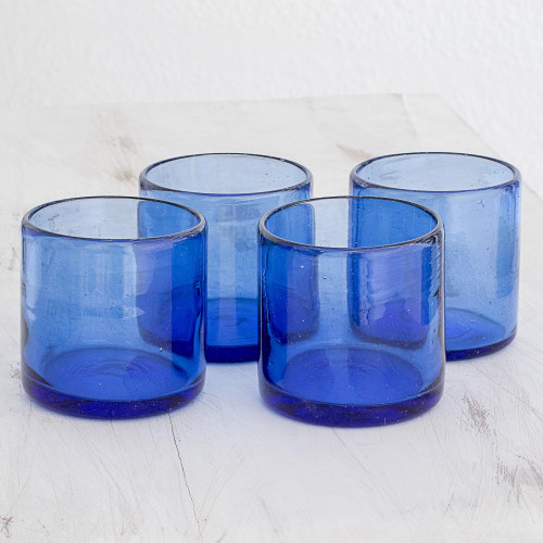 Recycled Glass Juice Glasses in Blue Set of 4 'Profound Blue'