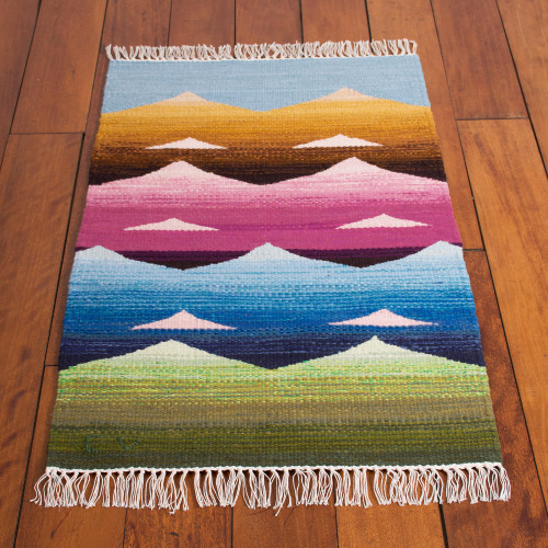Mountain Motif Wool Area Rug from Peru 2x3 'Andean Colors'