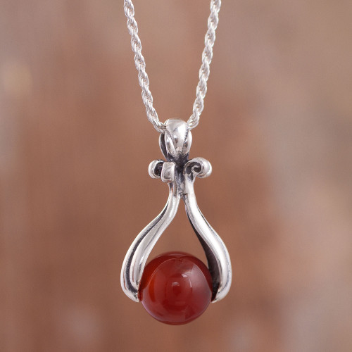 Round Carnelian Pendant Necklace from Peru 'Majestic Cradle'