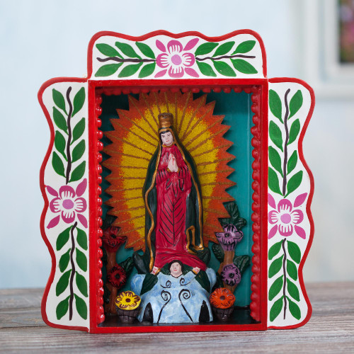 Handmade Wood Retablo of the Virgin Mary from Peru 'Mary'