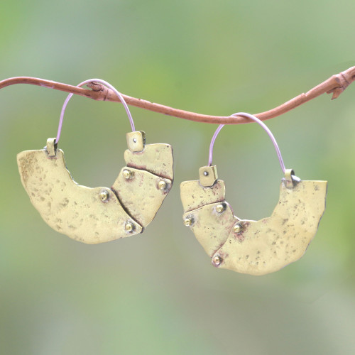 Modern Brass Hoop Earrings from Bali 'Modern Bali'