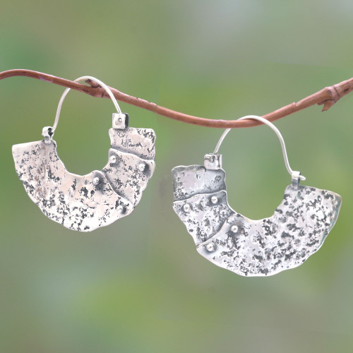 Modern Sterling Silver Hoop Earrings from Bali 'Modern Bali'