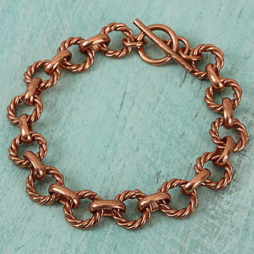 Rope Pattern Copper Link Bracelet from Mexico 'Rope Bonds'