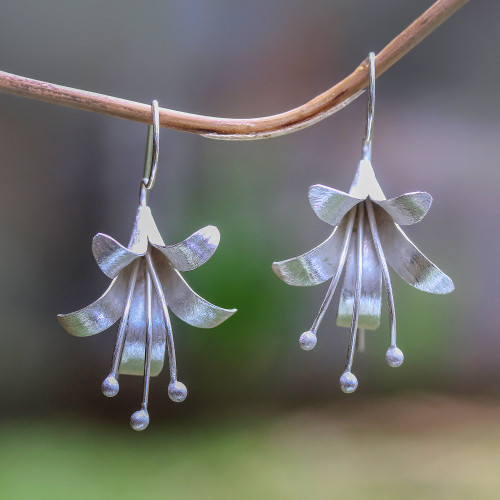 Handcrafted Floral Sterling Silver Drop Earrings from Bali 'Bloom Time'