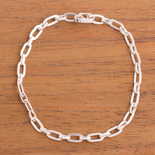 High-Polish Sterling Silver Link Bracelet from Peru 'Minimalist Flair'