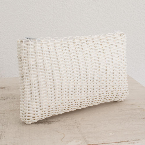 Handwoven Recycled Plastic Cosmetic Bag in Snow White 'Eco Weave in Snow White'