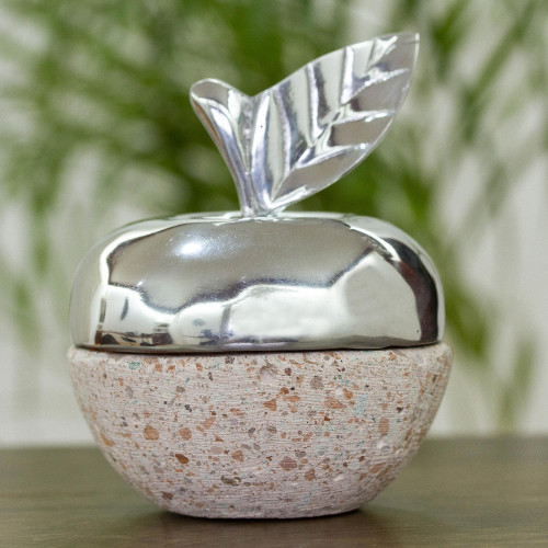 Apple-Shaped Pewter and Reclaimed Stone Jewelry Box 'Gleaming Apple'