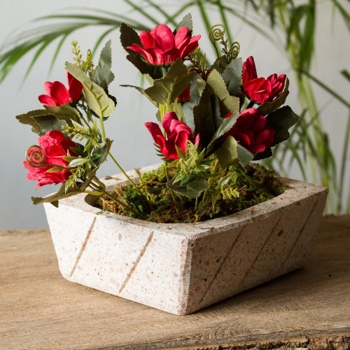 Rectangular Reclaimed Stone Flower Pot from Mexico 'Striped Rectangle'