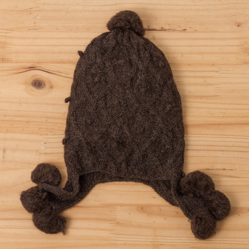 Diamond Pattern 100 Alpaca Knit Hat in Espresso from Peru 'Diamond Elegance in Espresso'