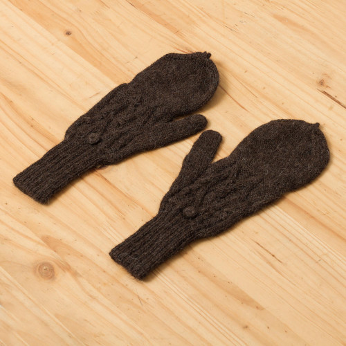 Diamond Pattern 100 Alpaca Mittens in Espresso from Peru 'Diamond Elegance in Espresso'