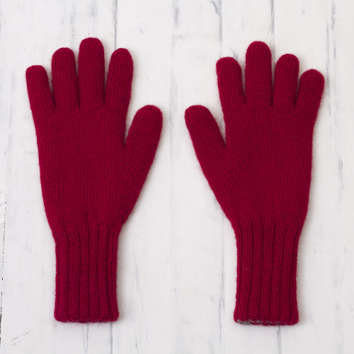 Crimson and Smoke 100 Alpaca Gloves from Peru 'Crimson Smoke'