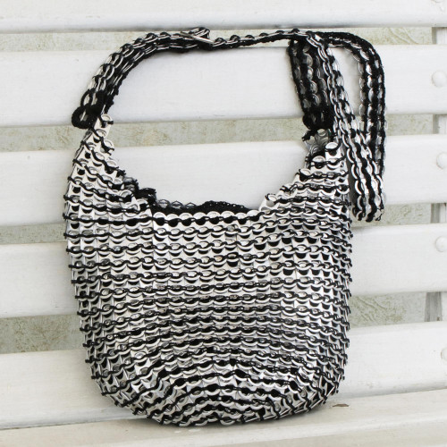 Recycled Aluminum Pop-Top Hobo Handbag from Brazil 'Gleaming Companion'