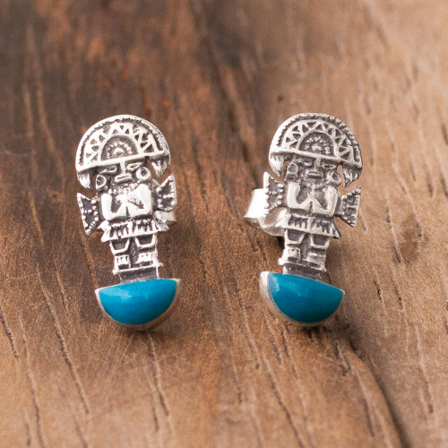 Tumi Ax Chrysocolla Drop Earrings from Peru 'Tumi Style'