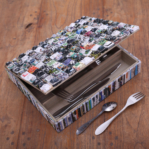 Handmade Recycled Paper Cutlery Box from Java 'Temple Spires'