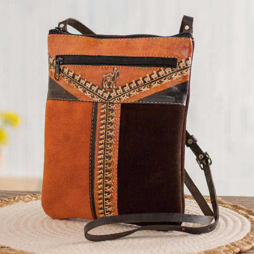 Llama Pattern Leather Accented Suede Sling in Brown 'Mountain Llama'