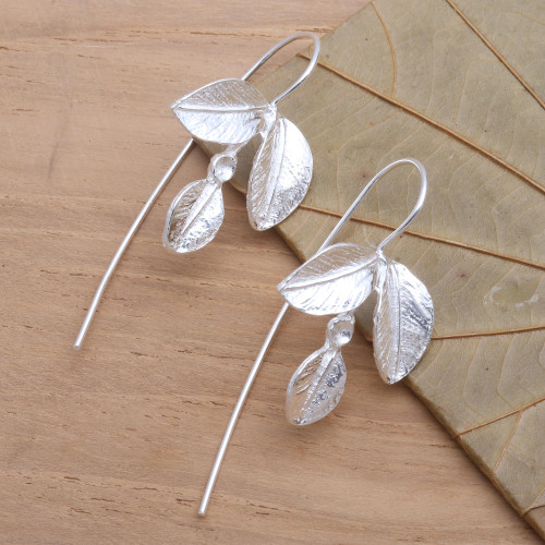 Triple Leaf Sterling Silver Drop Earrings 'Triple Leaf'