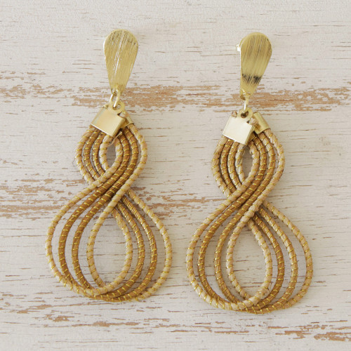 Brazilian Golden Grass Dangle Earrings with 18k Gold Plate 'Glamorous Curves'