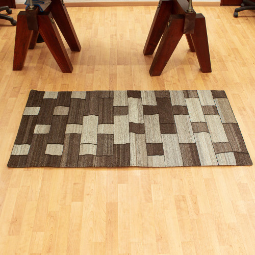 All Wool Neutral Colors Rectangular Area Rug 2.5x5 'Modern Bricks' All Wool Neutral Colors Rectangular Area Rug 2.5x5 'Modern Bricks'