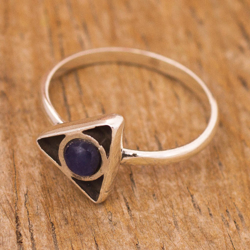 Sodalite and Sterling Silver Ring from Peru 'Triangular Triumph'