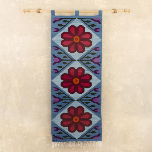 Floral Wool Tapestry from Peru 'Sweet Flowers'