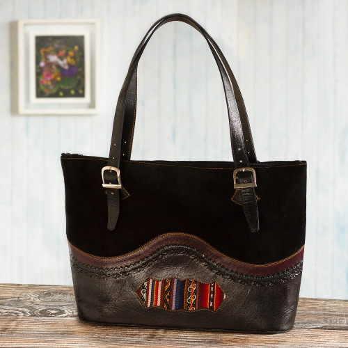 Leather and Suede and Wool Tote Bag 'Cusco Journey'