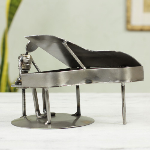 Artisan Crafted Recycled Metal and Car Part Rustic Sculpture 'Rustic Piano Man'