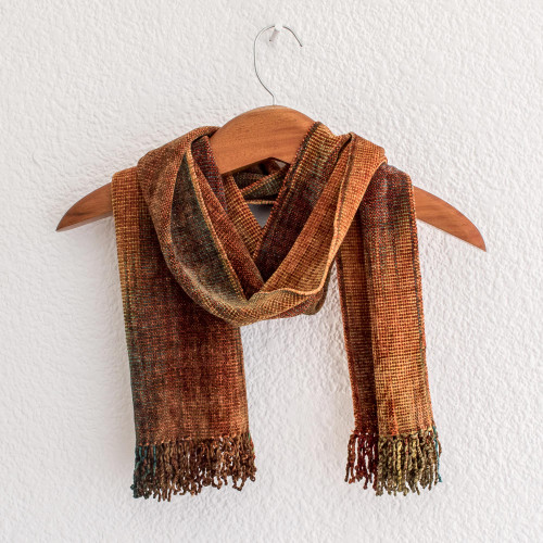 Artisan Crafted Rayon Chenille Scarf from Central America 'Autumn Breeze'