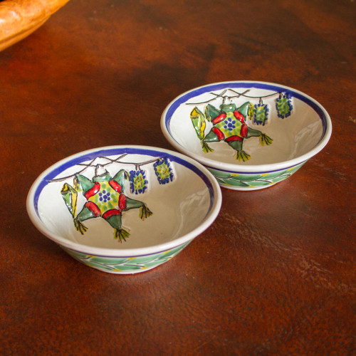 Artisan Crafted Ceramic Two Dinnerware Bowls 'Piatas'
