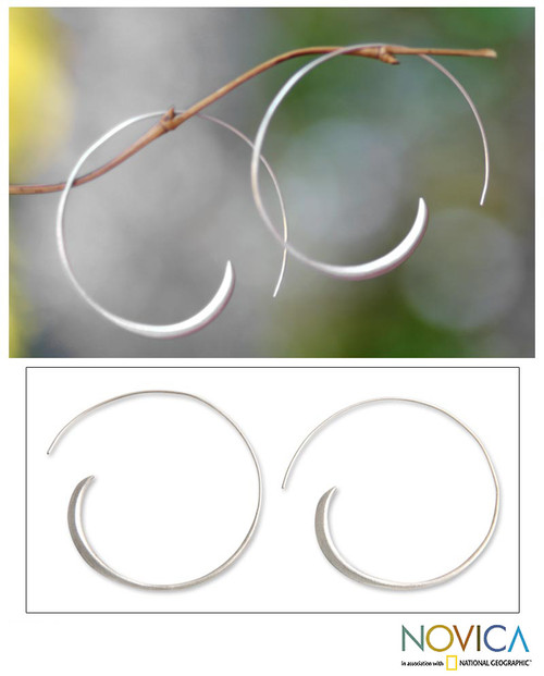 Modern Sterling Silver Half Hoop Earrings 'Spin Me'