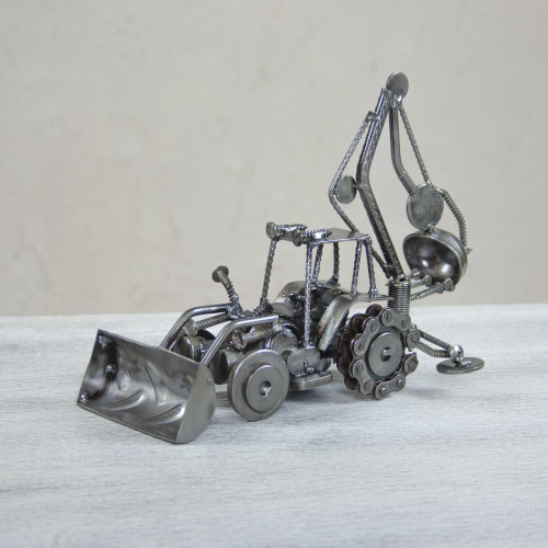 Unique Recycled Metal and Car Parts Sculpture Mexico 'Rustic Bulldozer Digger'