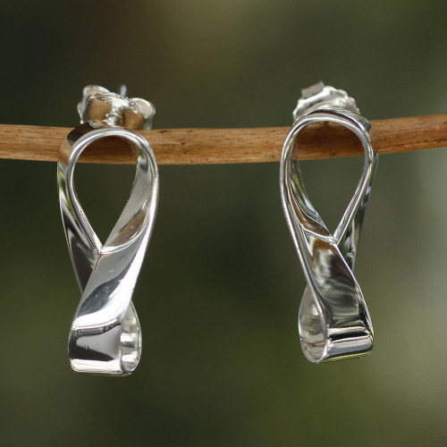 Inspirational Sterling Silver Button Earrings 'Infinite Maya'