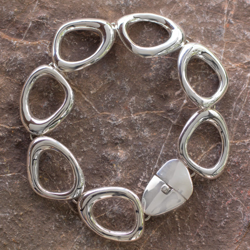 Mexican Handmade Taxco Silver Link Bracelet 'Bold Curves'