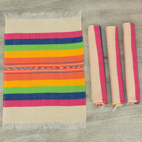 Zapotec Colorful Hand Woven Cotton Placemats Set of 4 'Fiesta Hues'